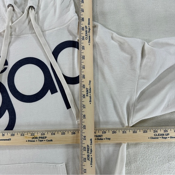 GAP Off-White with Navy Logo Graphic Pullover Hoodie Sz M - Picture 3 of 7